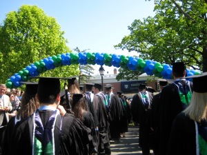 Walking through the balloon arch at Drew University graduation. This was in 2008.